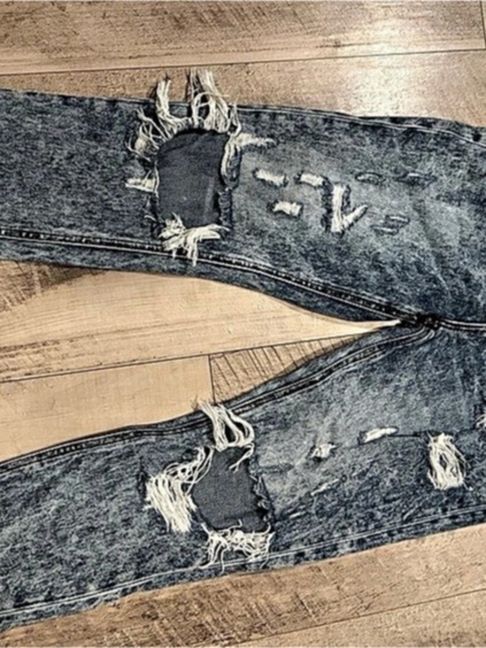 Skinny Jeans Distressed Straight Leg Jeans in Blue